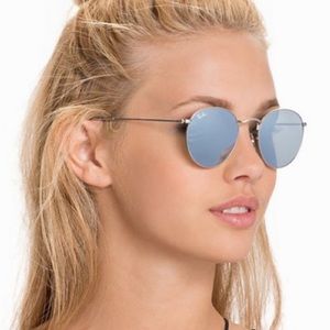 Rayban blue / silver mirror round folding sunglasses